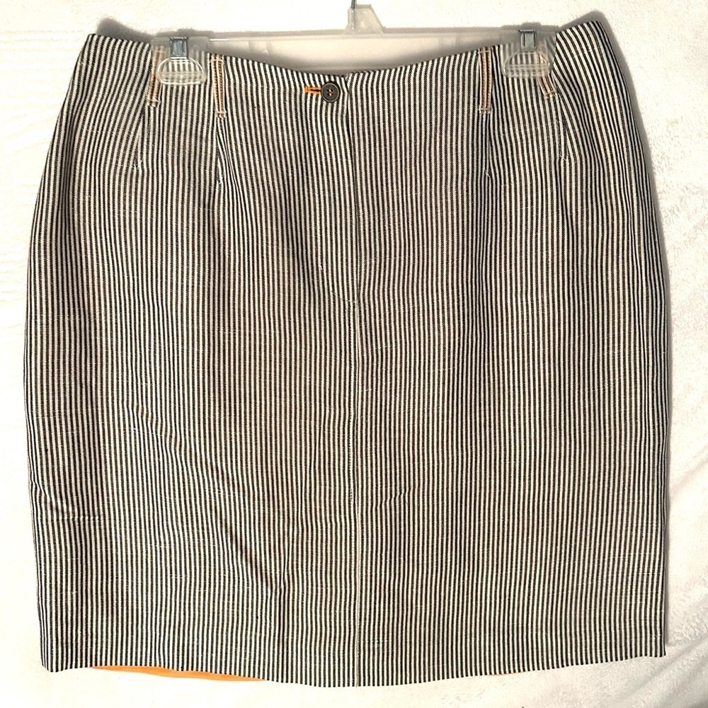 Vintage Collection Harve Benard Linen Blend Striped Mini Skirt 14 blue ivory